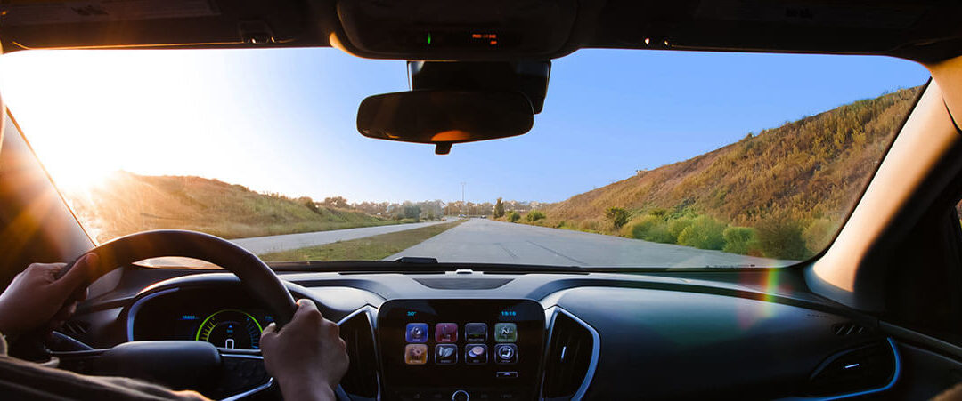 driving on the road in the evening