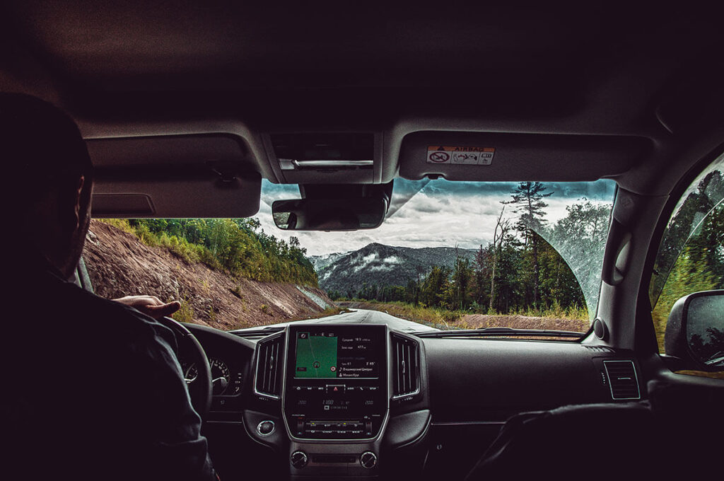 view of the road from the car window